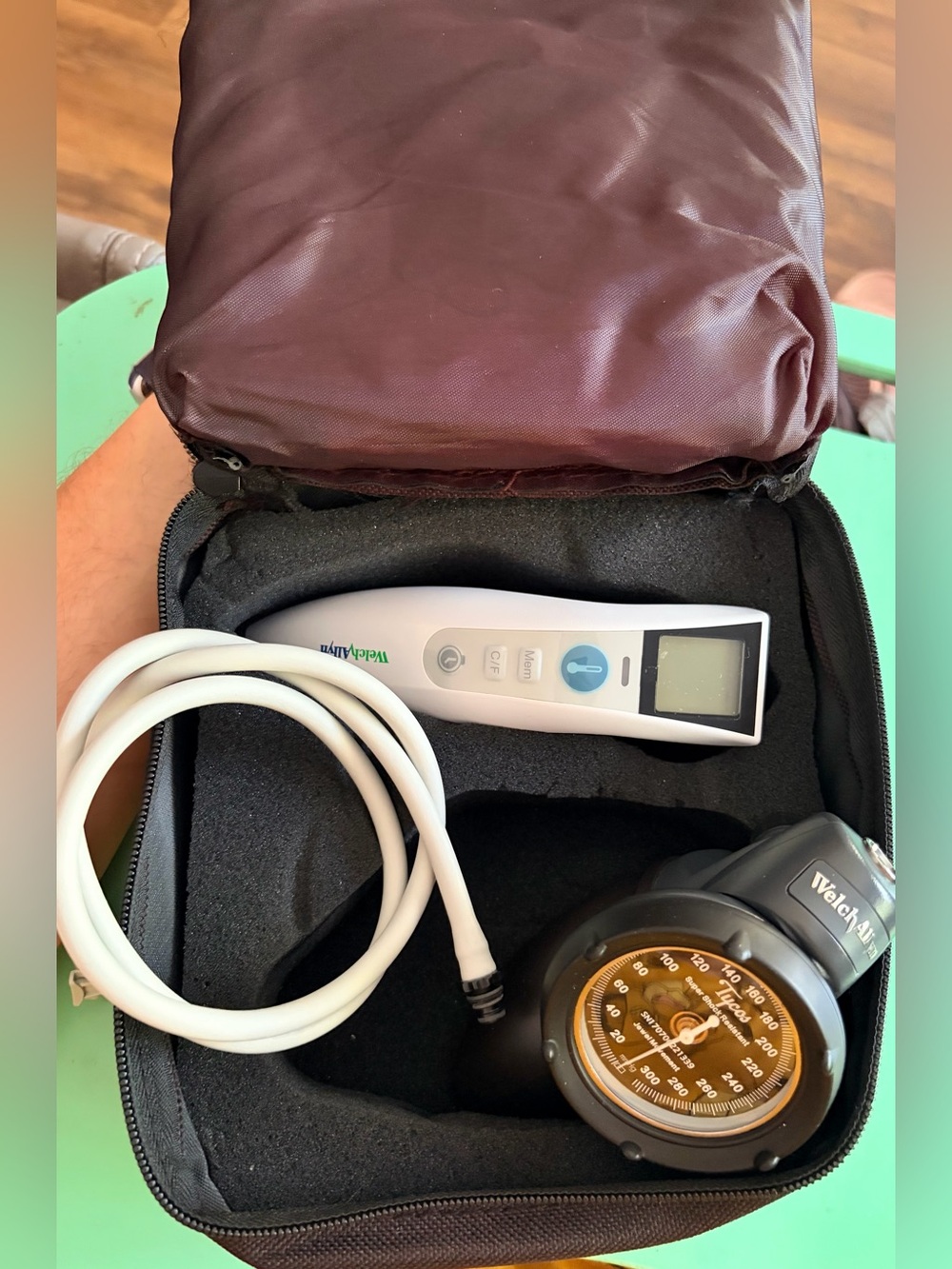 White Digital Thermometer and Blood Pressure Gauge Set